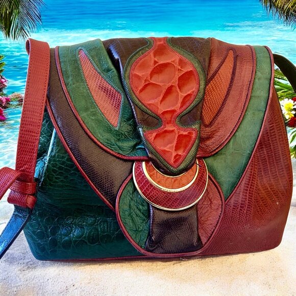 Sharif Vintage 80's USA Leather Shoulder Handbag Snakeskin Croc Print - Picture 12 of 15